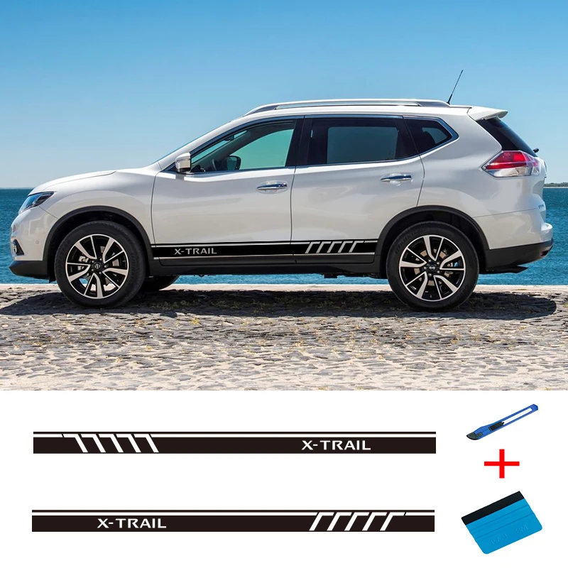  2PCS Racing Sport Door Vinyl Side Stripes Car Styling Body Decor Graphics Sticker For Nissan X-Trai