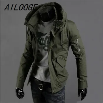 

AILOOGE 2017 Men's Fashion Brand Military Jacket Army Design Casual Zipper Jackets Spring Autumn Quality Men Slim Fit Coats Plus