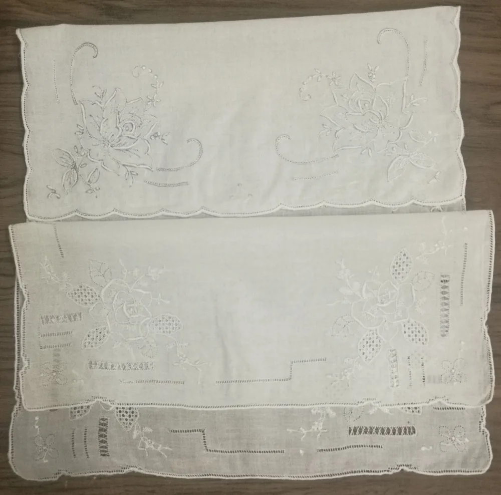 2-pz-lotto-2-diversi-stili-handkerchiefs115x115-lino-bianco-ricami-fatti-a-mano-vintage-fazzoletti-floreali-hanky-per-la-sposa-regali