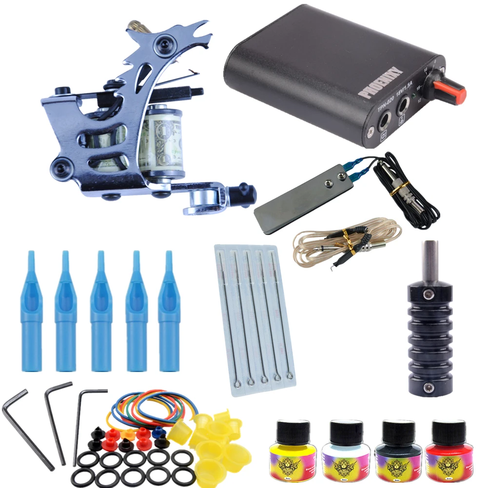 Buy Tattoo Kit 1 Tattoo Machines 4 Colors Ink Set Power Supply Box Beginner