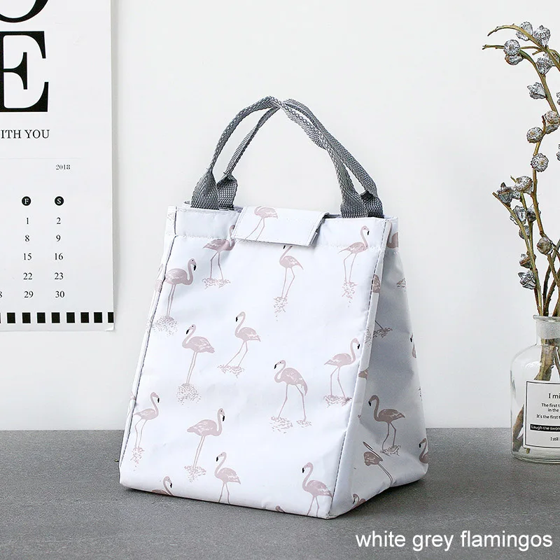 white grey flamingos Оксфорд ткань ланч бокс сумка для женщин дети поставки сумка для продуктов сумка для еды с теплоизоляцией Портативный прочный водонепроницаемый Теплоизоляционный чехол - Цвет: white grey flamingos