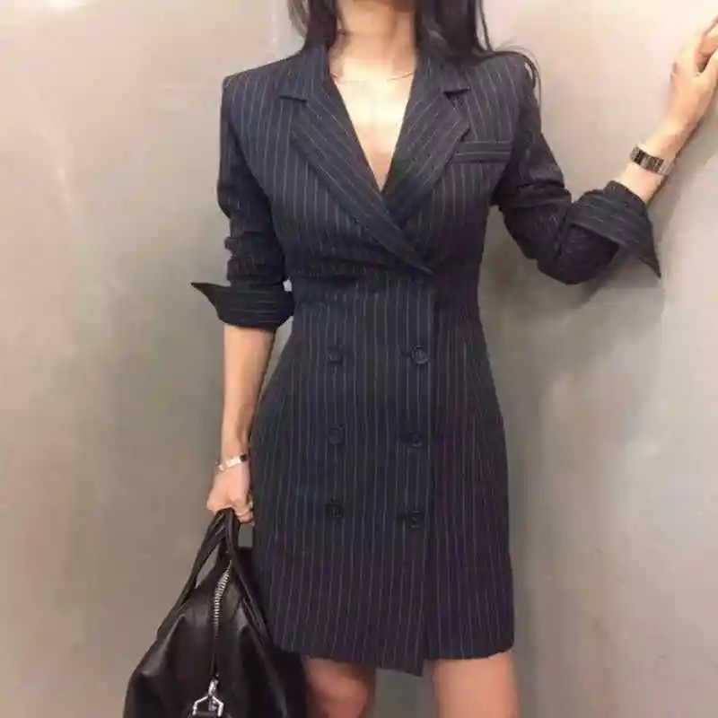 

2019 New Fashion Women Plaid Party Dress Elegant Dress Suit Long Sleeve Work Blazer Ladies Dress Suits Slim Fit Female Plus Size