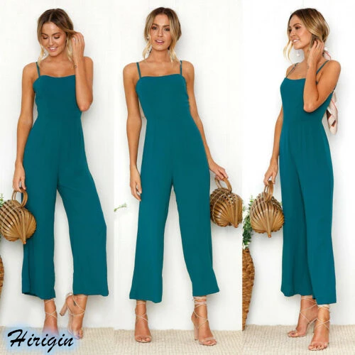 

Summer Jumpsuits 2019 New Women Summer Casual Sleeveless Square Collar Backless High Waist Solid Loose Jumpsuits