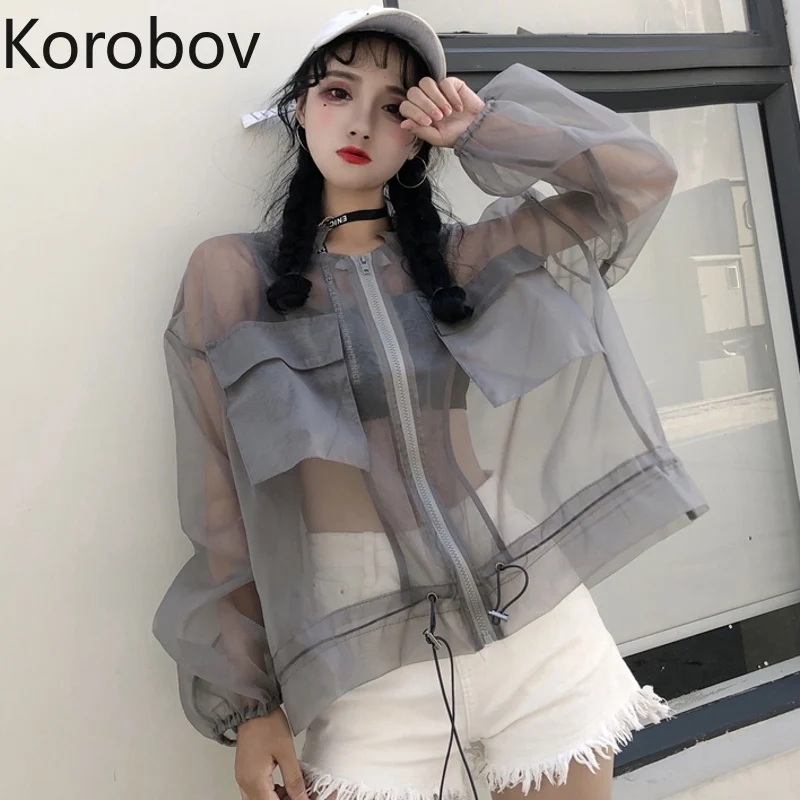 Korobov Harajuku Большие пальто корейские сетчатые перспективные куртки с длинными