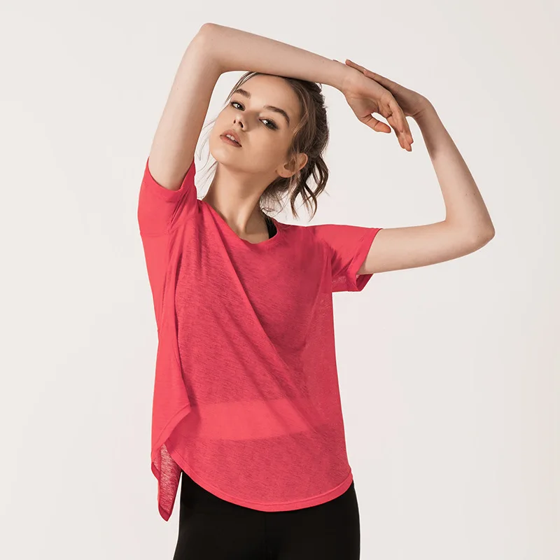 Женские футболки с открытой спиной для йоги, фитнеса, спорта, тренировок, спортзала, топы для женщин, спортзала, Спортивная футболка для фитнеса, йоги, верхняя одежда - Цвет: Red