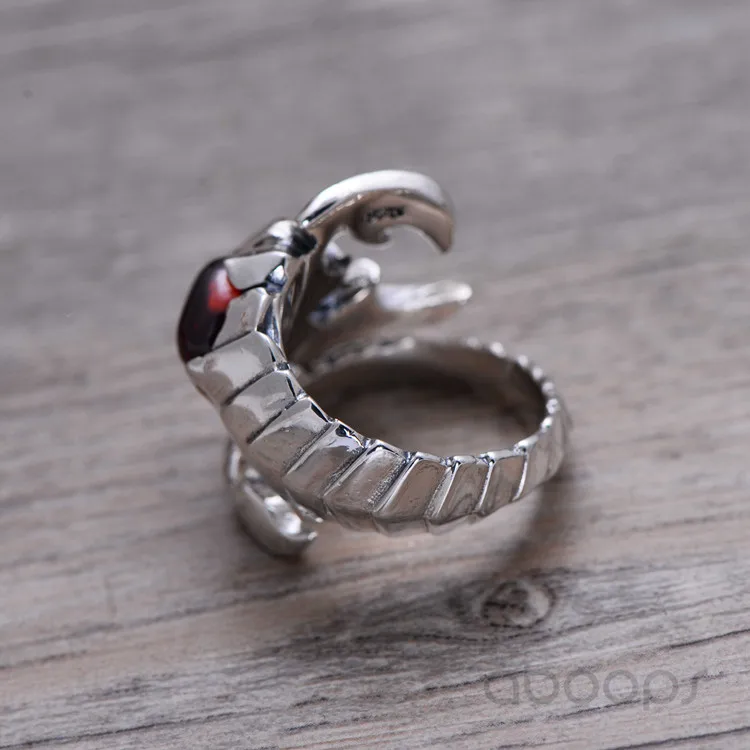 Винтажное 925 пробы серебряное Созвездие кольцо Скорпион ювелирные изделия с красным гранатом камень для мужчин регулируемый