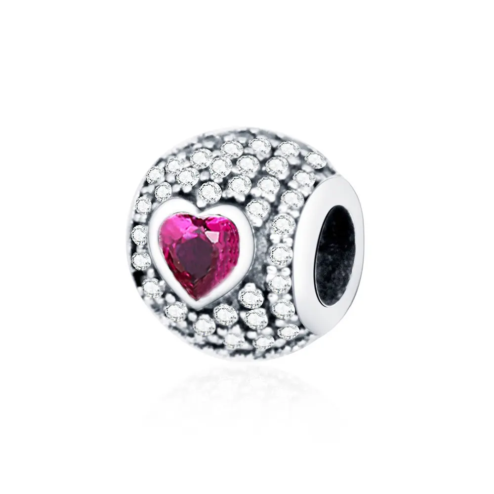 

Authentic 925 Sterling Silver Bead Fit Original Pandora Charm Bracelets HEART PAVE SILVER CHARM WITH CLEAR AND FANCY PINK CZ
