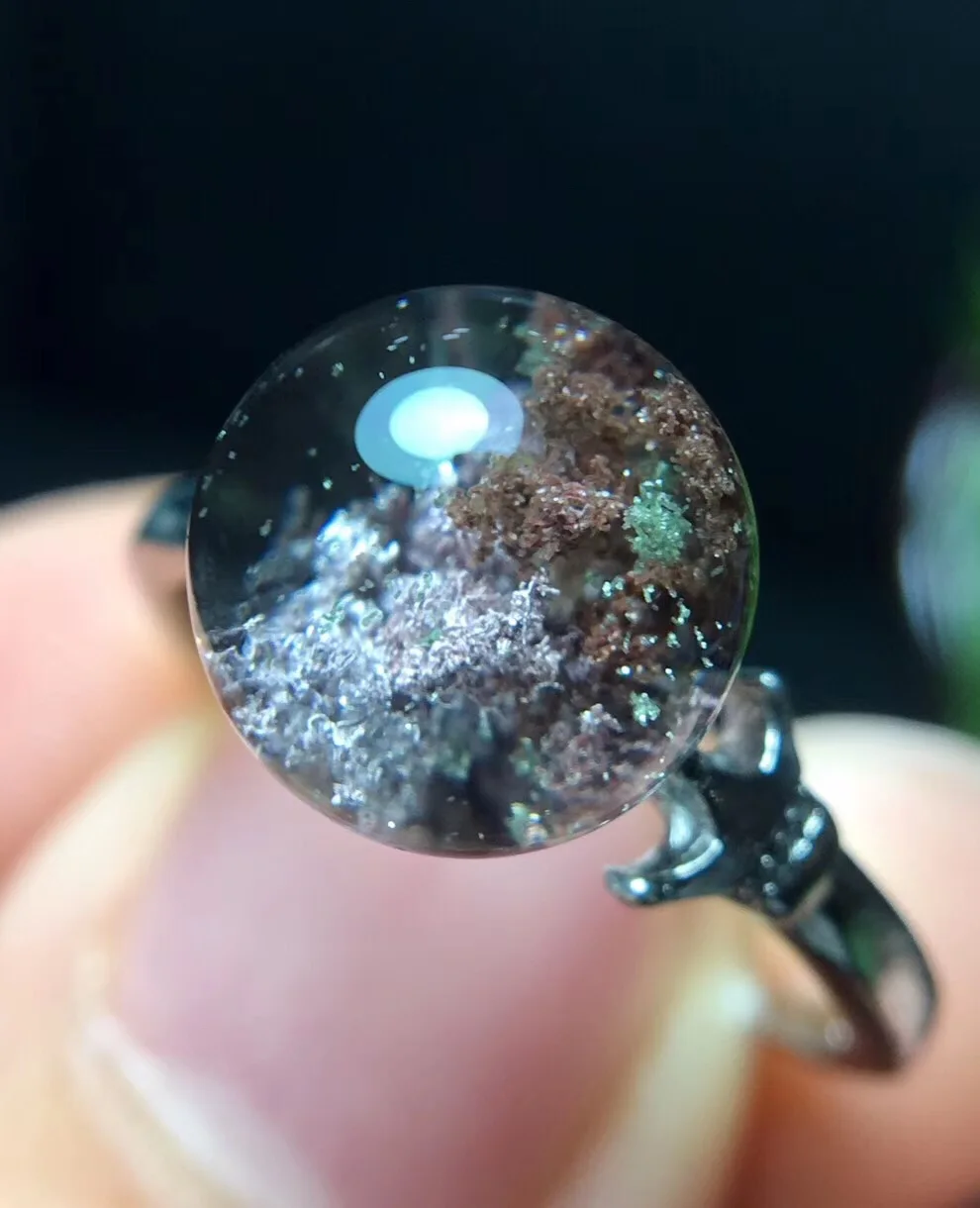 

9mm Natural Green Phantom Quartz Crystal Adjustable Ring 925 Silver Woman Man Love Gift Clear AAAAA Stone Ring Drop Shipping