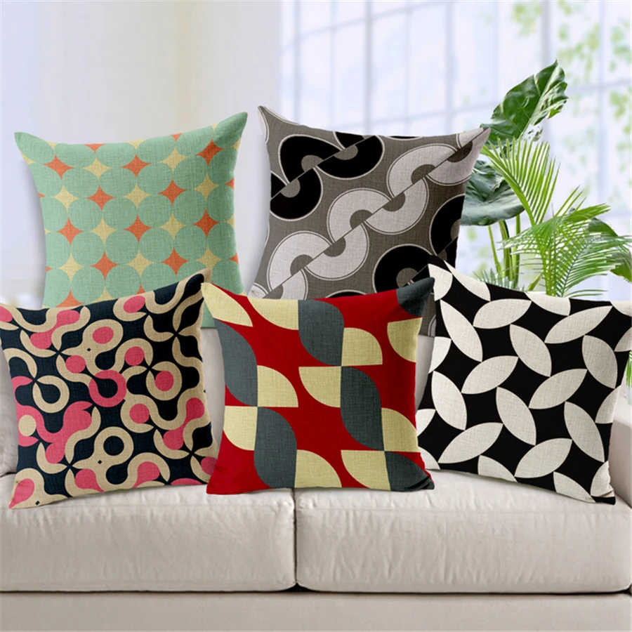 buy Plaid Cotton Linen Vintage Pillow Cover Home Decoracion For Sofa Cojines Geometricos Para Geometric Retro Cushion Cove Pouf e582