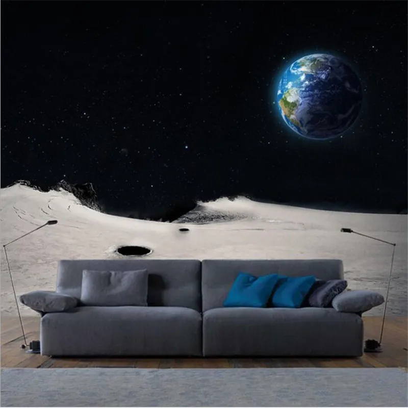 

beibehang Personality photo wallpaper 3D stereo TV sofa living room bedroom murals planet moon night sky wall background