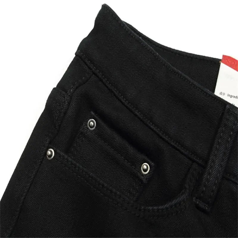 High Quality Men Winter Worm Fleece Color Black Boot Cut Jeans Business Casual Flare Pants Mid Waist Trousers 5