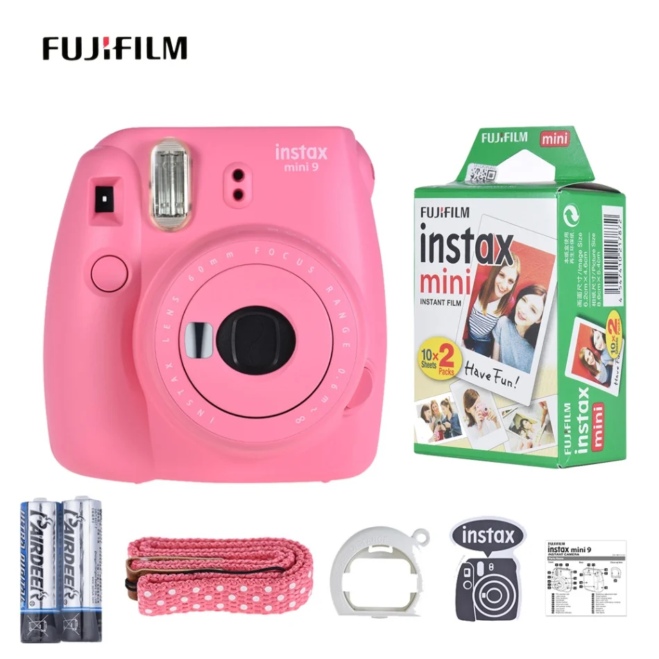 Fujifilm Instax Mini 9 мгновенная камера пленочная камера с зеркалом для селфи 2 шт. батарея для FUJI instant Mini 9 7s 8 8plus фото камера - Цвет: Pink