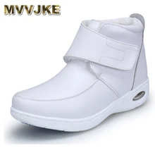 MVVJKE/ г.; зимняя женская обувь для медсестры белого цвета; женские повседневные Нескользящие ботинки на платформе с воздушной подушкой и ремешком с пряжкой