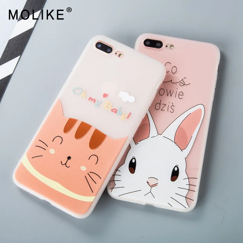 Goedkoop MOLIKE Voor iPhone 6 6 s 7 8 Plus Leuke Animal Gedessineerde Case Zachte Siliconen Matte TPU Cover Voor iPhone 7 8 6 s plus X Case Coque