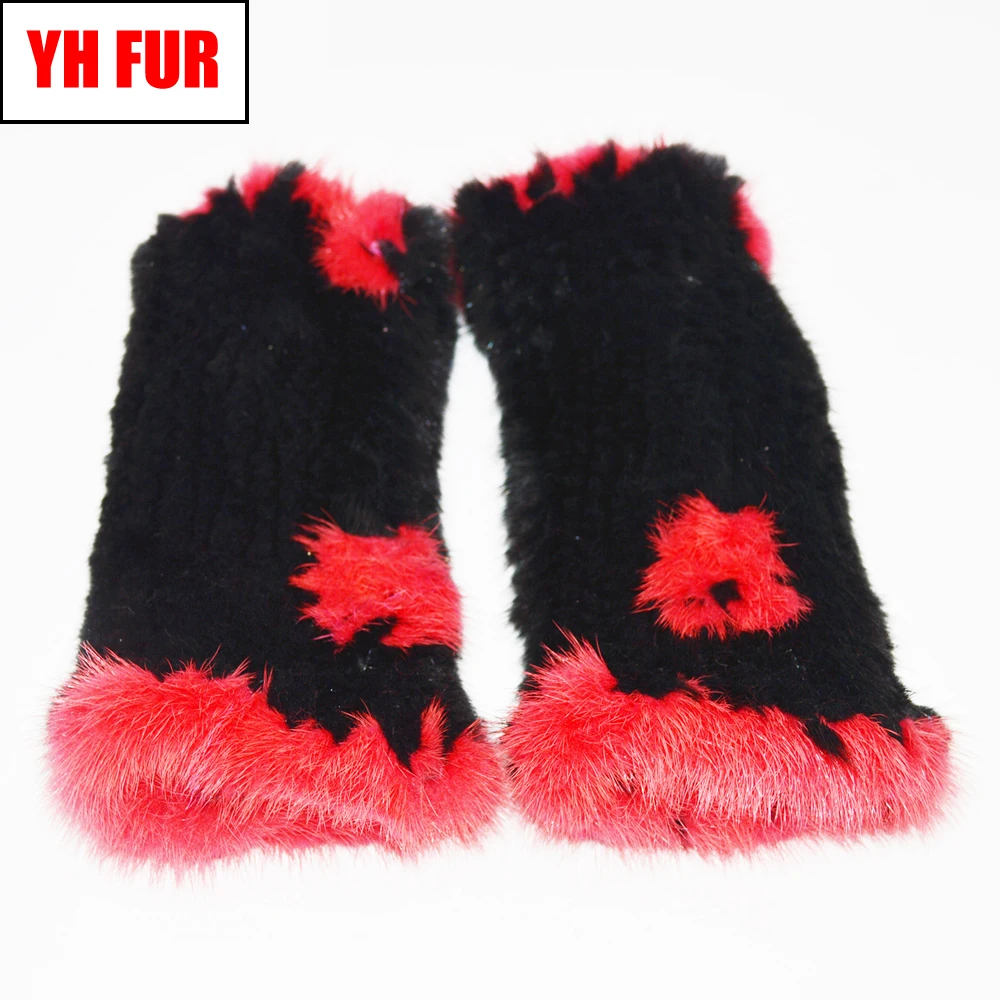 

2019 Real Knitted Mink Fur Gloves Winter Fingerless Gloves Mittens Brand New Lovely Women 100% Natural Mink Fur Gloves Mittens