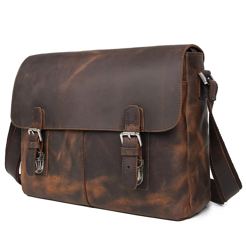 JMD винтажная мужская сумка-мессенджер из натуральной кожи Crazy Horse, мужская сумка через плечо, сумка на плечо 15 дюймов, Сумка для ноутбуков 6002LR-2 - Цвет: Brown