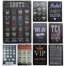 Nueva bebida menú elegante para Bar de Casa de Metal Vintage signos casa decoración Vintage señales de estaño para pub Vintage placas decorativas de Metal de la pared arte