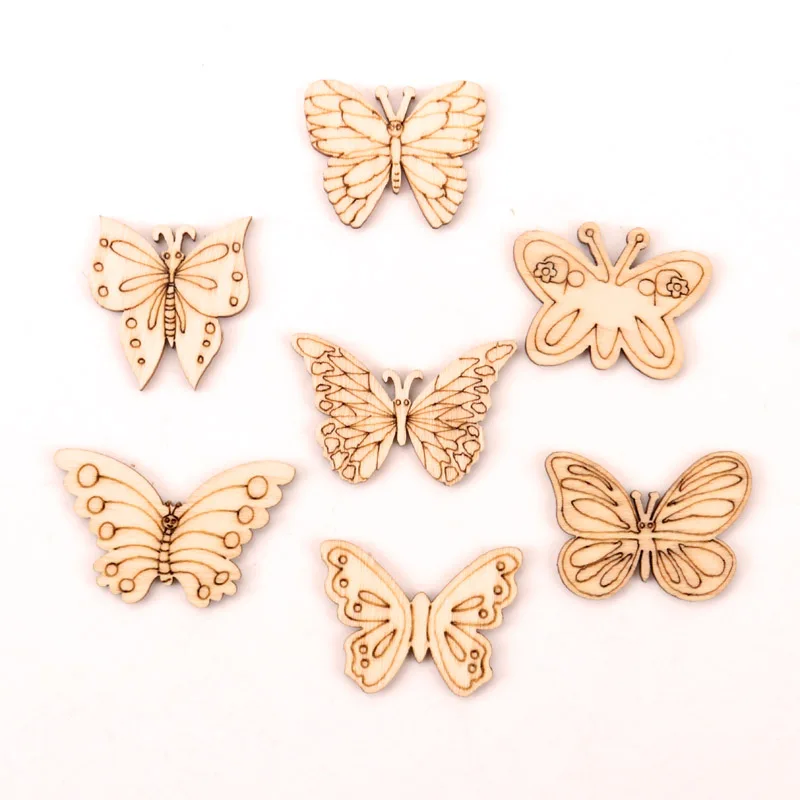Handmade Wooden Crafts Accessories Home Decoration Scrapbooks Children Painting DIY Mix Butterfly Wood Ornaments 30-40mm 20pcs