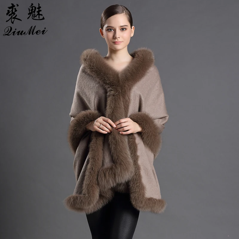 

Cashmere Warm Winter Scarf & Shawls for Women Fashion Genuine Fur Cape Natural Fur Pashmina Female Real Fox Fur Shawl Ponchos