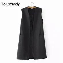 V-neck Office Lady Vests Women Plus Size 3XL Korean Style Sleeveless Long Vest Black Outerwear KKFY2341 V-neck Office Lady Vests Women Plus Size 3XL Korean Style Sleeveless Long Vest Black Outerwear KKFY2341
