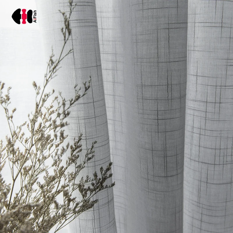 

Grey White Solid Voile Curtains for Bedroom Cotton Linen Simple Modern Hotel Decoration Elegant Cortina Drape JS12C