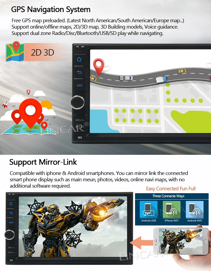 Clearance Wireless Reverse Camera Included Android 6.0 Stereo GPS Navigation Radio USB Automotive Head Unit Bluetooth Free Remote Control 5