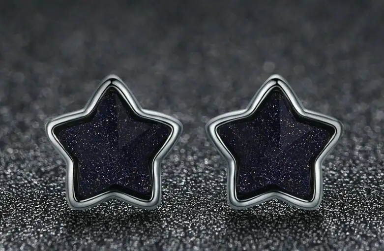Оригинальные серьги Модные украшения Серебро 925 пробы Black Star Форма Стад Серьги для Для женщин подарок для девочек