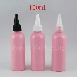 100 мл розовый Пластик Бутылочки с острым носком шапки 3.5 унц. e-жидкость пустая Варенье контейнеры с крышкой, гель для душа Поездки 50 шт./лот