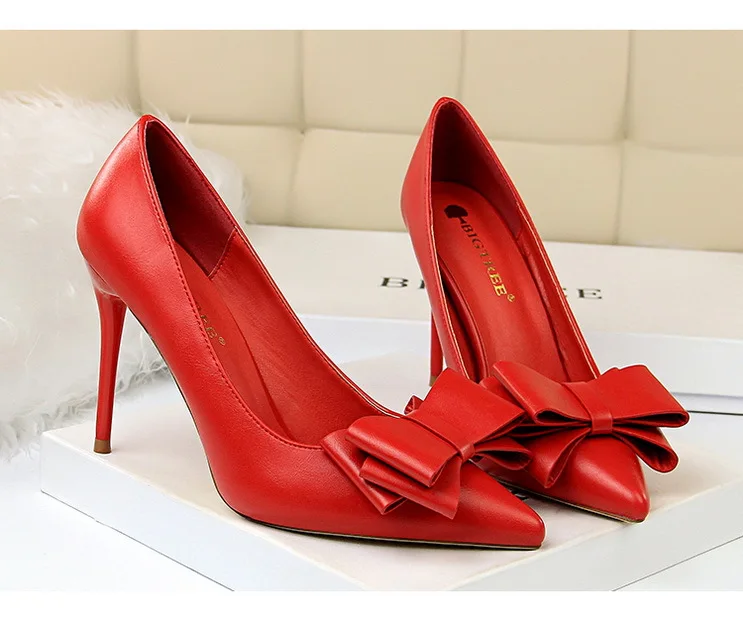 Женские туфли-лодочки большого размера 43 женские туфли на высоком каблуке с бантиком модные женские туфли-лодочки на каблуке «рюмочка» Женская офисная обувь красные туфли на шпильке