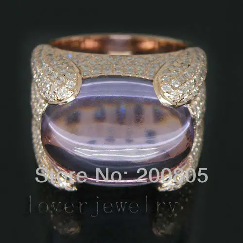 

Vintage Solid 14Kt Rose Gold 15.40Ct Diamond Natural Purple Amethyst Ring For Sale