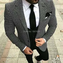 Grid Cloth Men Suits 2018 Wedding Groom Tuxedos Slim Fit Three Piece Jacket Pants Vest Notched Lapel Man Clothing Blazer