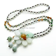 Бирма ручной нефритовый шарик ожерелье подвеска-Подсолнух в народном стиле нефрит длинная Ювелирная цепочка