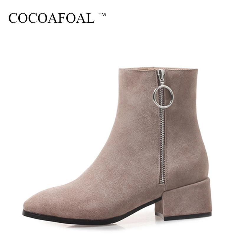 

COCOAFOAL Woman Genuine Leather Martin Boots Autumn Winter Plus Size 31 41 Ankle Boots Black Fashion Sexy High Heeled Shoes 2018