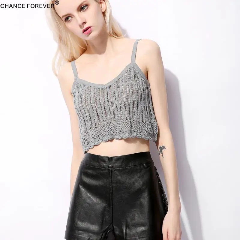 2017 Chance Forever Knitted Tank Tops Hollow Out grey Vintage Tanks