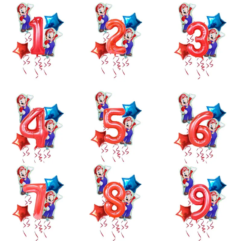 5 шт./лот Super Mario воздушные шары для мальчиков и девочек, День рождения Братья Марио и Луиджи, майларовая упаковка, синий и красный цвета набор воздушных шаров декора Детские globos - Цвет: style.4
