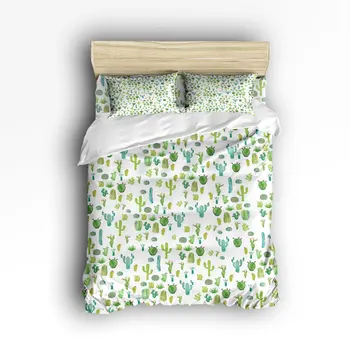 

Queen Size Bedding Set- Watercolor Tropical Cactus Plant Duvet Cover Set Bedspread for Children/Kids/Teens/Adults, 4 Piece