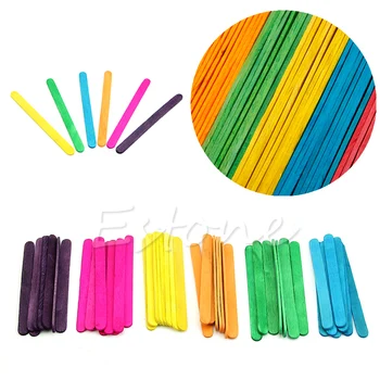 

50Pcs Colorful Wooden Popsicle Stick Ice Cream Cake Lolly DIY HandiCraft Art Kid