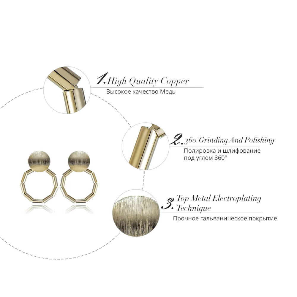 Viennois Gold Color Geometric Stud Earrings For women Metallic Copper Female Earrings For Party Wedding