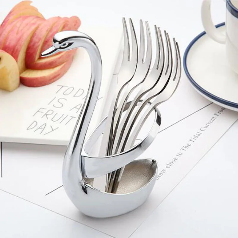 

High Quality Stainless Steel Swan Base Holder Thickening Fruit Forks Set Home Kitchen Hotel Table Dinnerware Tools