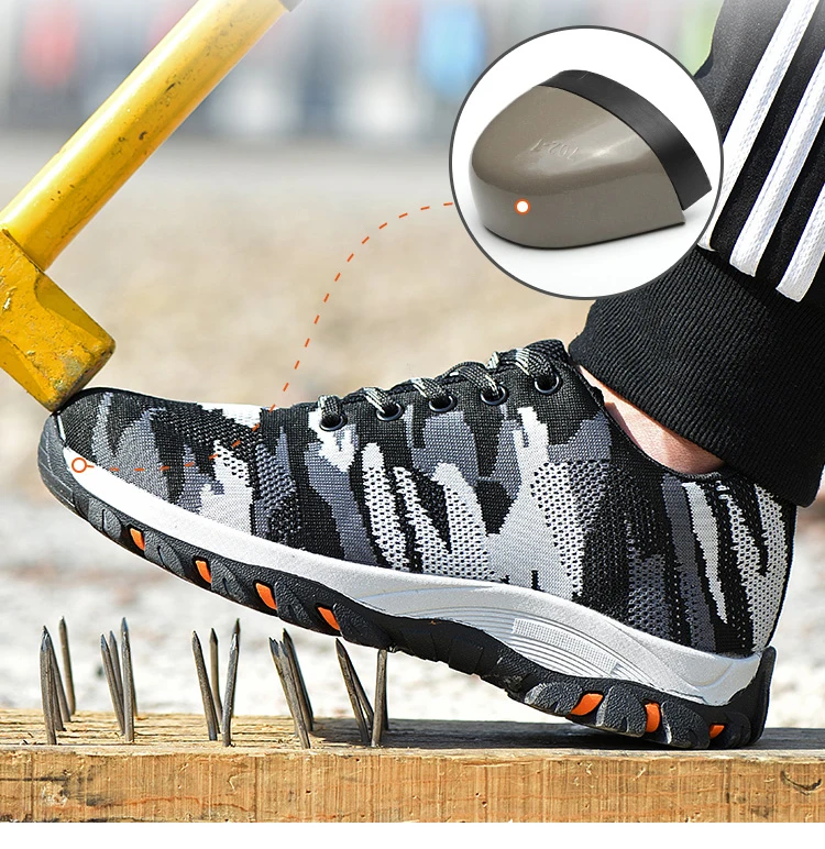 VESONAL рабочие защитные ботинки обувь для мужчин Boos строительство стальной носок кепки анти-разбивающиеся уличные сетчатые кроссовки Повседневная прогулочная камуфляж