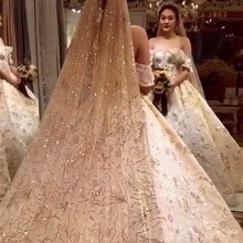 Блестящие золотые вуаль новое платье цвета шампанского с 3 м с длинным шлейфом для маленьких свадебная фата невесты с гребнем