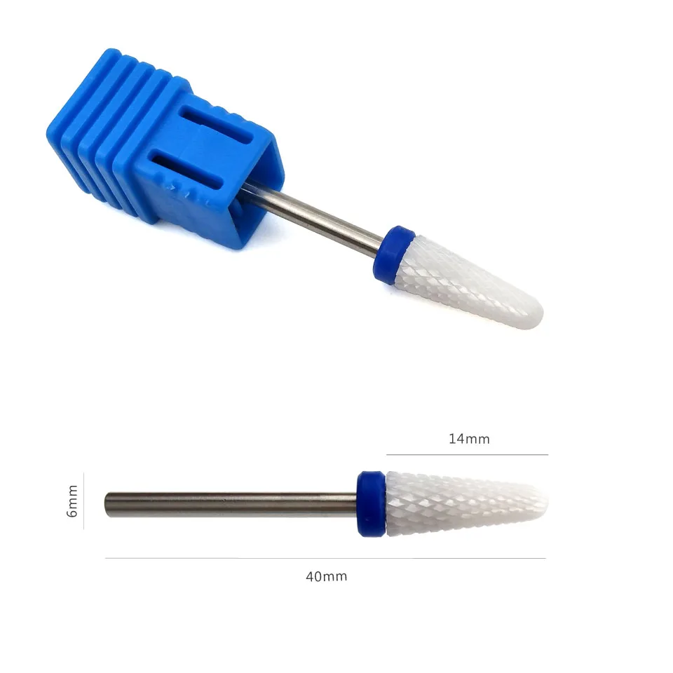 HYTOOS White Ceramic Cone Nail Drill Bits 3/32" Manicure Bits Rotary Ceramic Burr Drill Accessories Milling Cutter Nail Tools