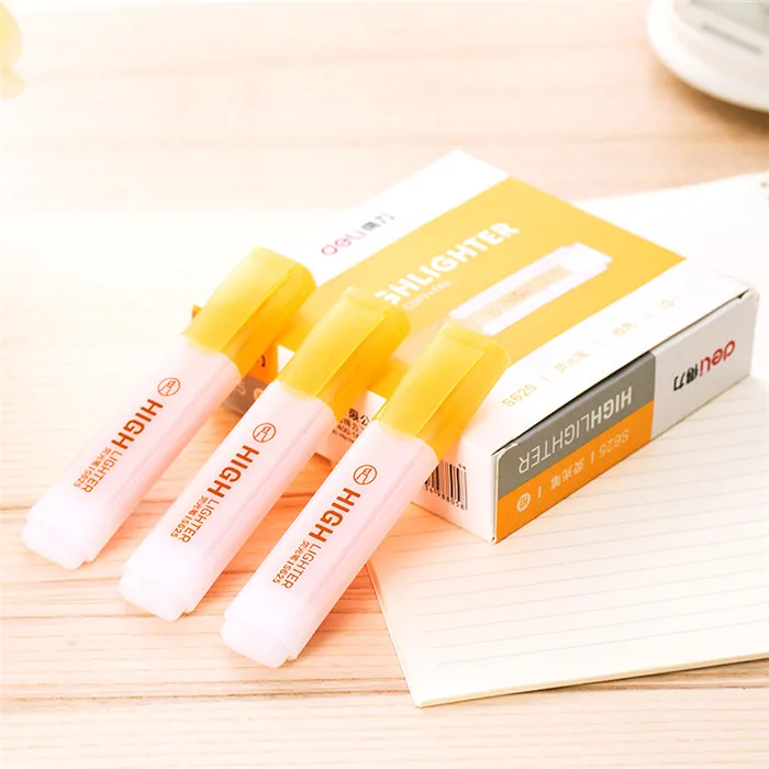 Deli 6 Color Highlighter Waterproof Art Drawing Writing Markers Pen Fast Dry Fluorescent Bright Color Office School Highlighters (24)