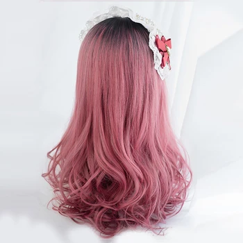 Lolita Black Mixed Pink Ombre Natural Wavy Wig 3