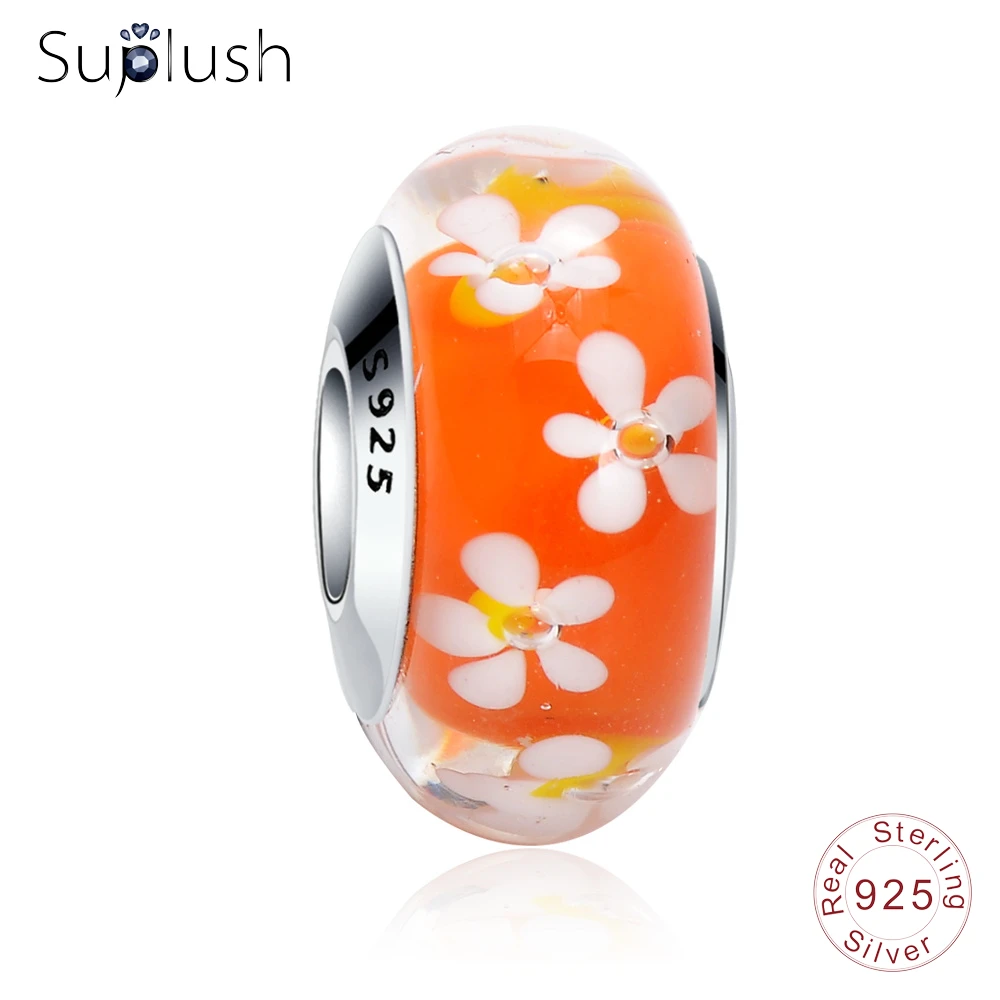 Suplush модный цветок оранжевые муранские стеклянные бусины подходят оригинальный