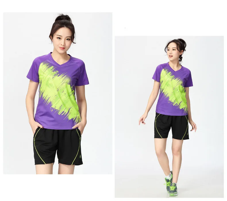 Теннисные футболки для мужчин и женщин, футболки для бадминтона с v-образным вырезом, короткие футболки для бадминтона, дышащие футболки для бадминтона, футболка для настольного тенниса
