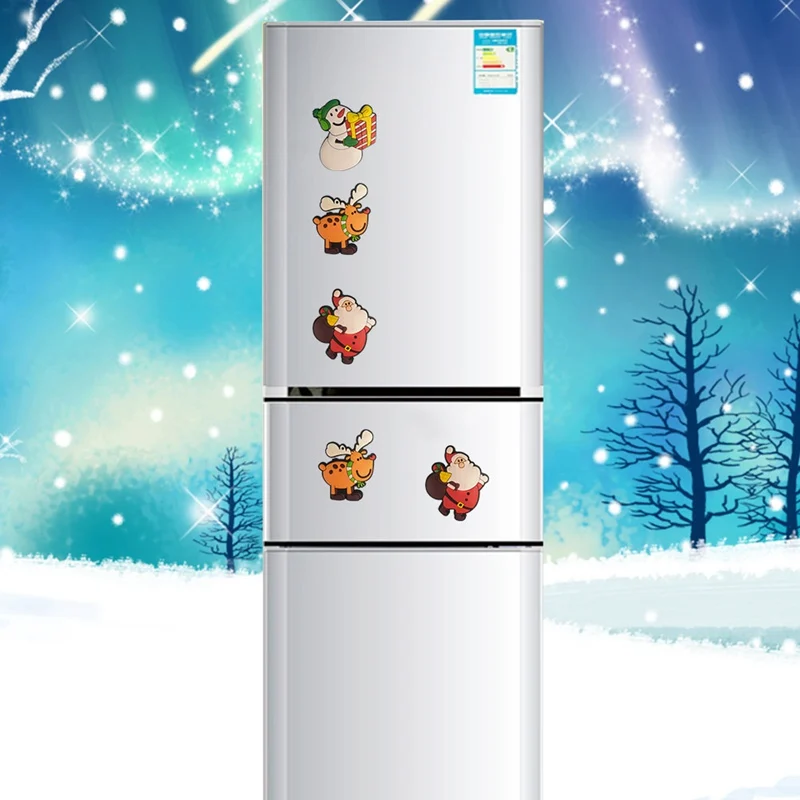 Cute Christmas Refrigerator PVC Magnetic Creative Cartoon Snowman Reindeer Fridge Magnets Santa Claus Tree