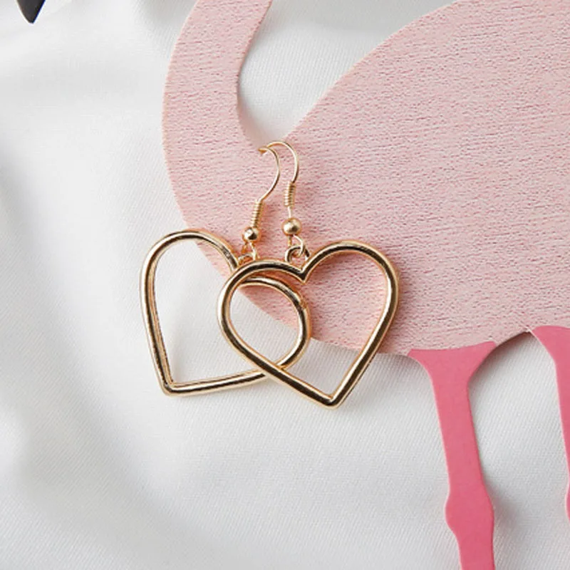 

Korean Simple Sweet Vintage Hollow Metal Heart Drop Earrings Gold & Silver Geometric Dangle Earring for Women Girls Wholesale