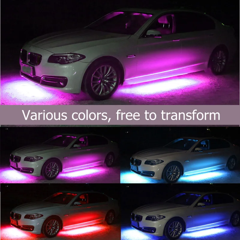

AZGIANT 4PCS 5050 LED Super Bright 2*60cm+2*90cm Car LED RGB Decorative Light Remote Control Waterproof Sound Active APP Control