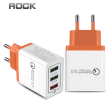 Rock USB Charger For Samsung LG QC 3.0 Fast Charging Wall Charger Mobile Adapter for iPhone Huawei Travel Charge EU Plug Adapter